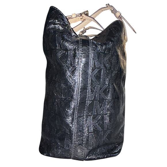 Michael Kors Jet Set Leather Mirror Metallic Signature Black Tote Large - Picture 2 of 11